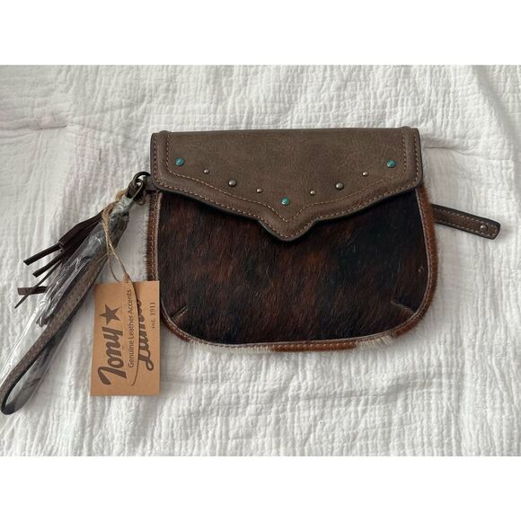 Tony Lama Western Brindle Cowhide Hair Wristlet Wallet NEW NWT - Picture 1 of 6